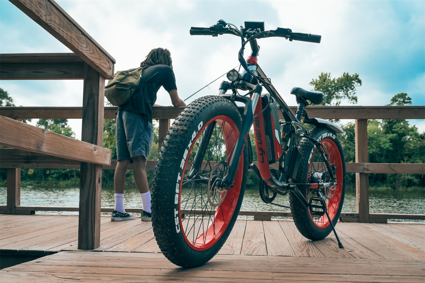 An electric bicycle is parked on the road.-1123